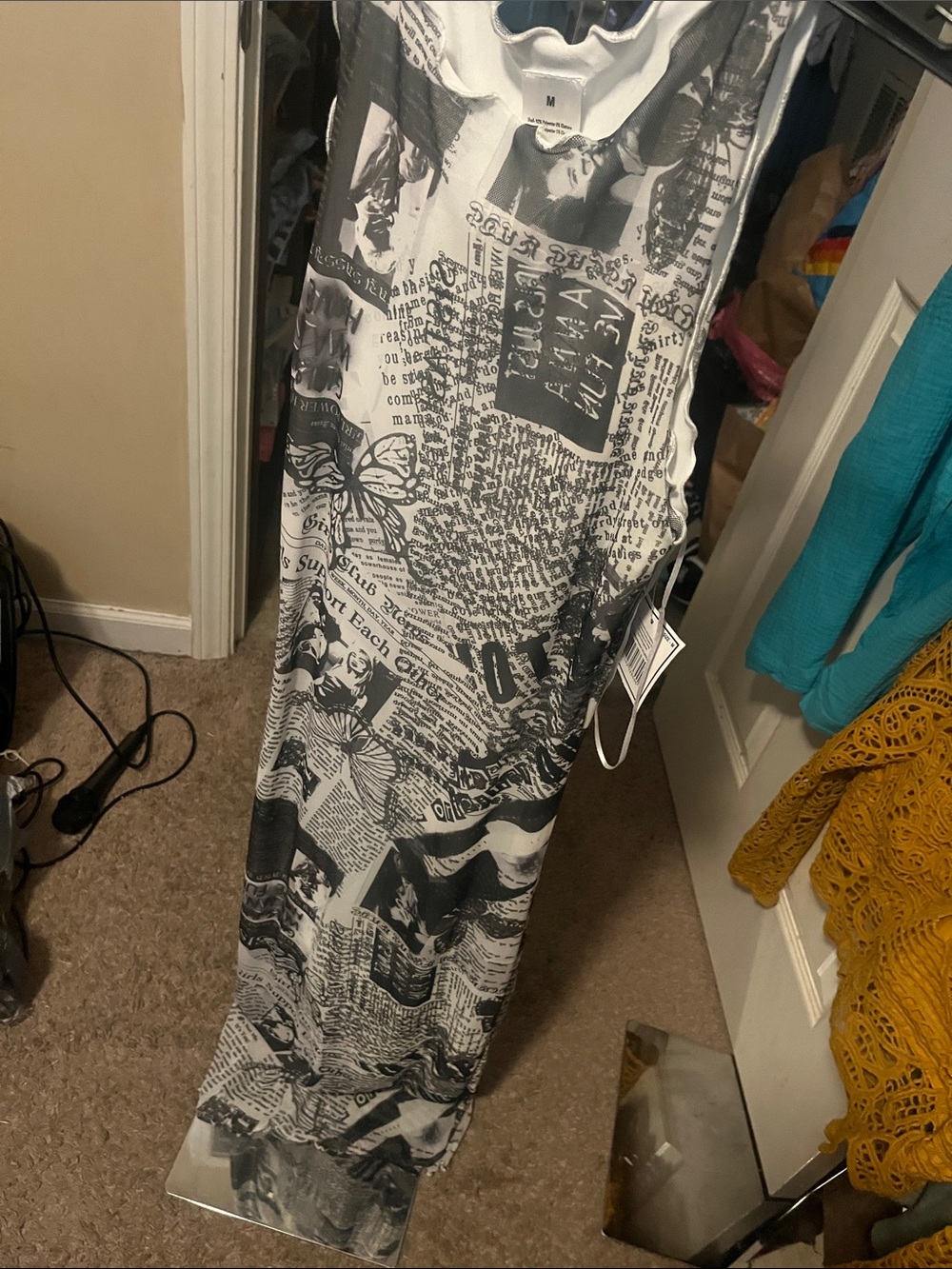 Black and White Newspaper Print Fabric
